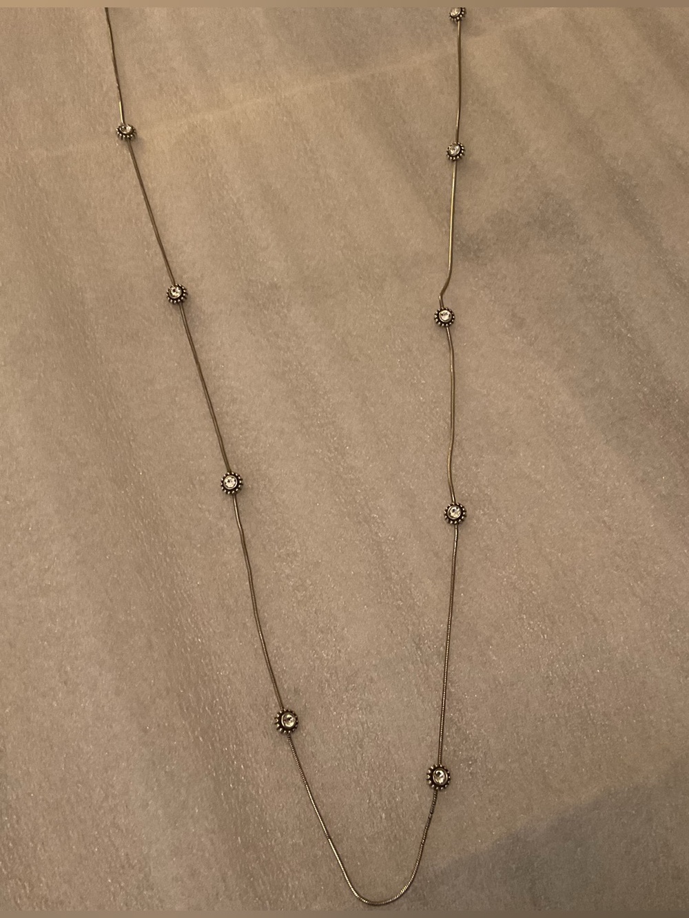 Brighton Crystal Station Necklace 24” Sil Tone Snake Chain Heart Clasp Necklace - Picture 4 of 10